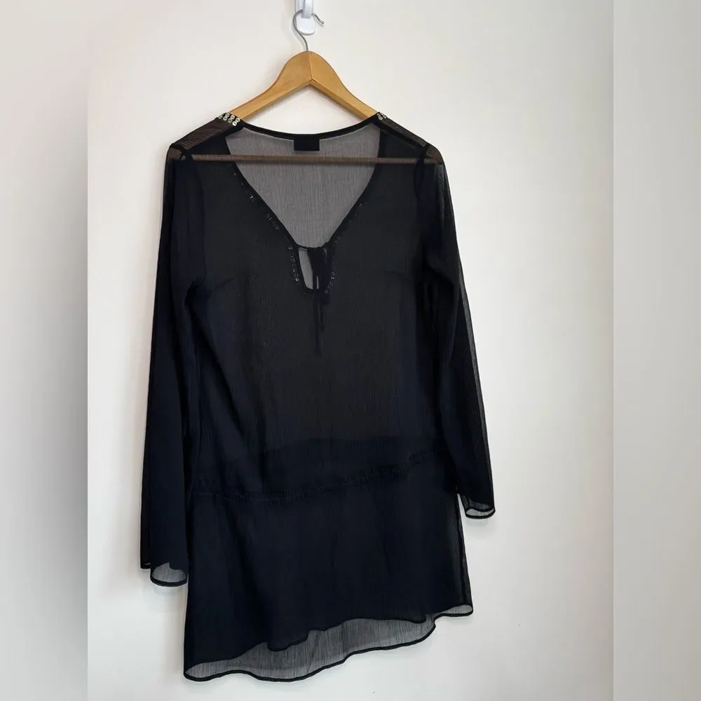 NEXT Sheer Black Swim Coverup with Gold Sequins Size 6